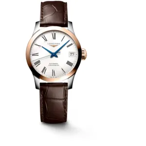 Longines Women's Watch - Record Automatic Matte White Dial Brown Strap | L23205112