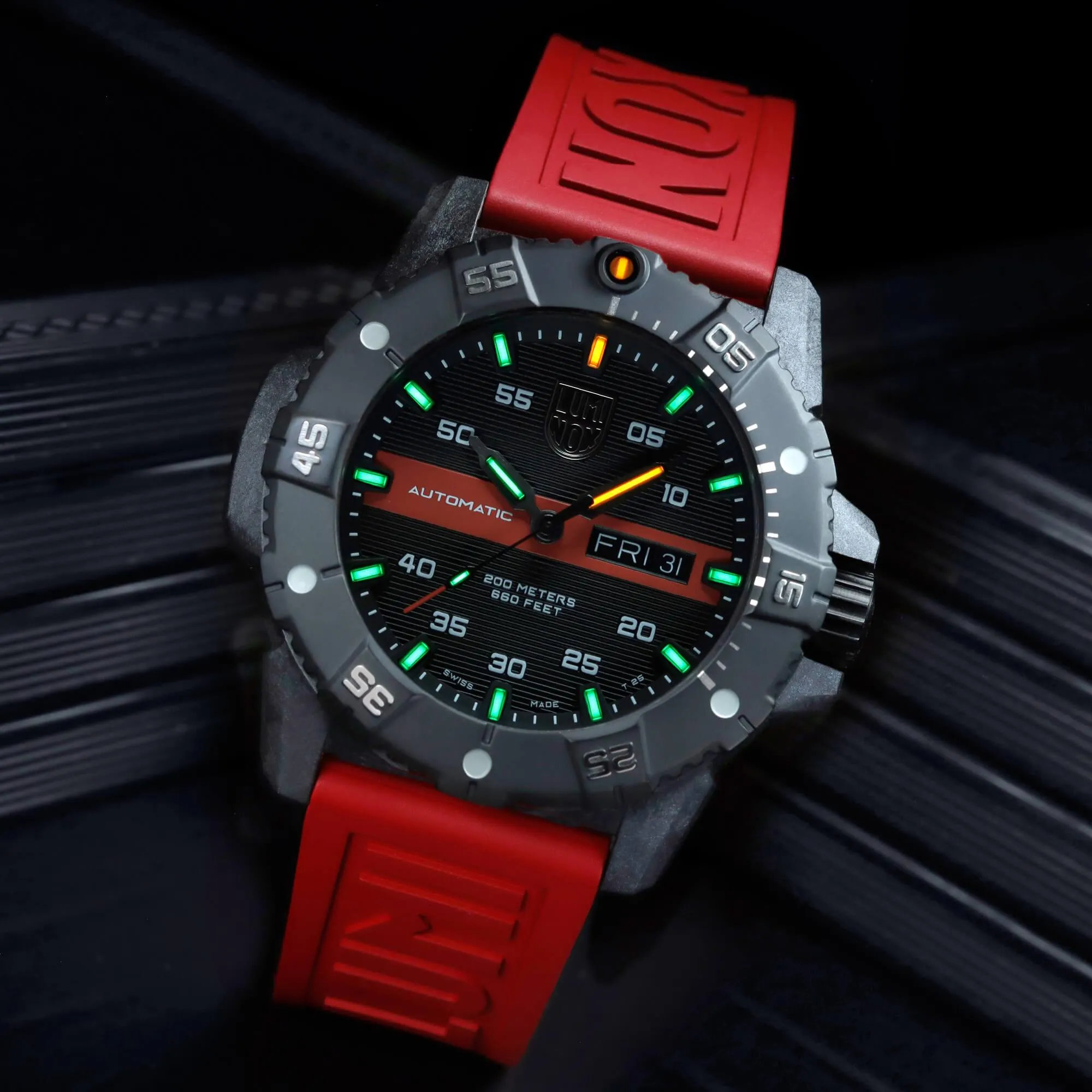 Luminox Men's Automatic Watch - Master Carbon Seal Black and Red Strap | 3876.RB