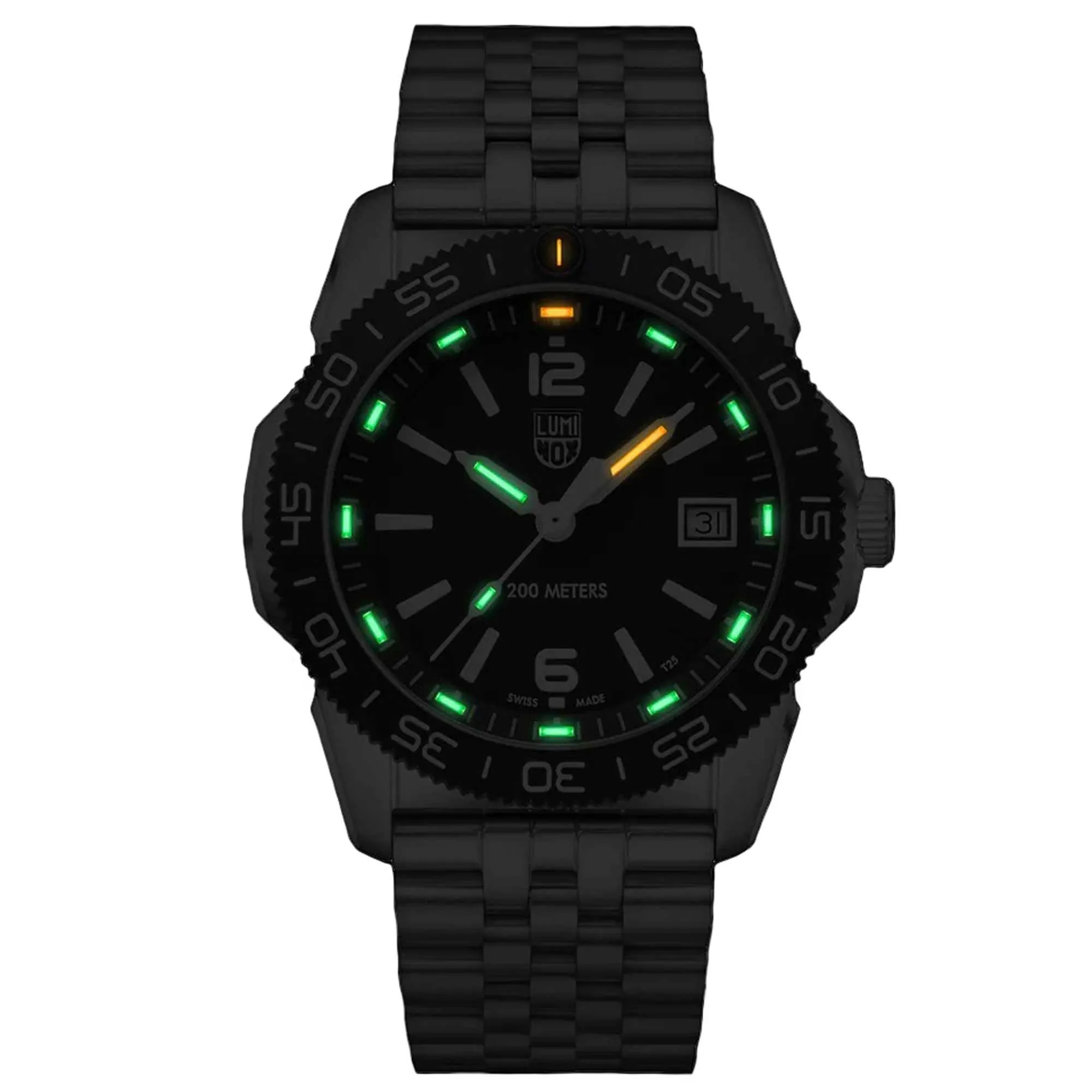 Luminox Men's Quartz Watch - Pacific Diver Ripple Black Dial Silver Bracelet | 3122.M