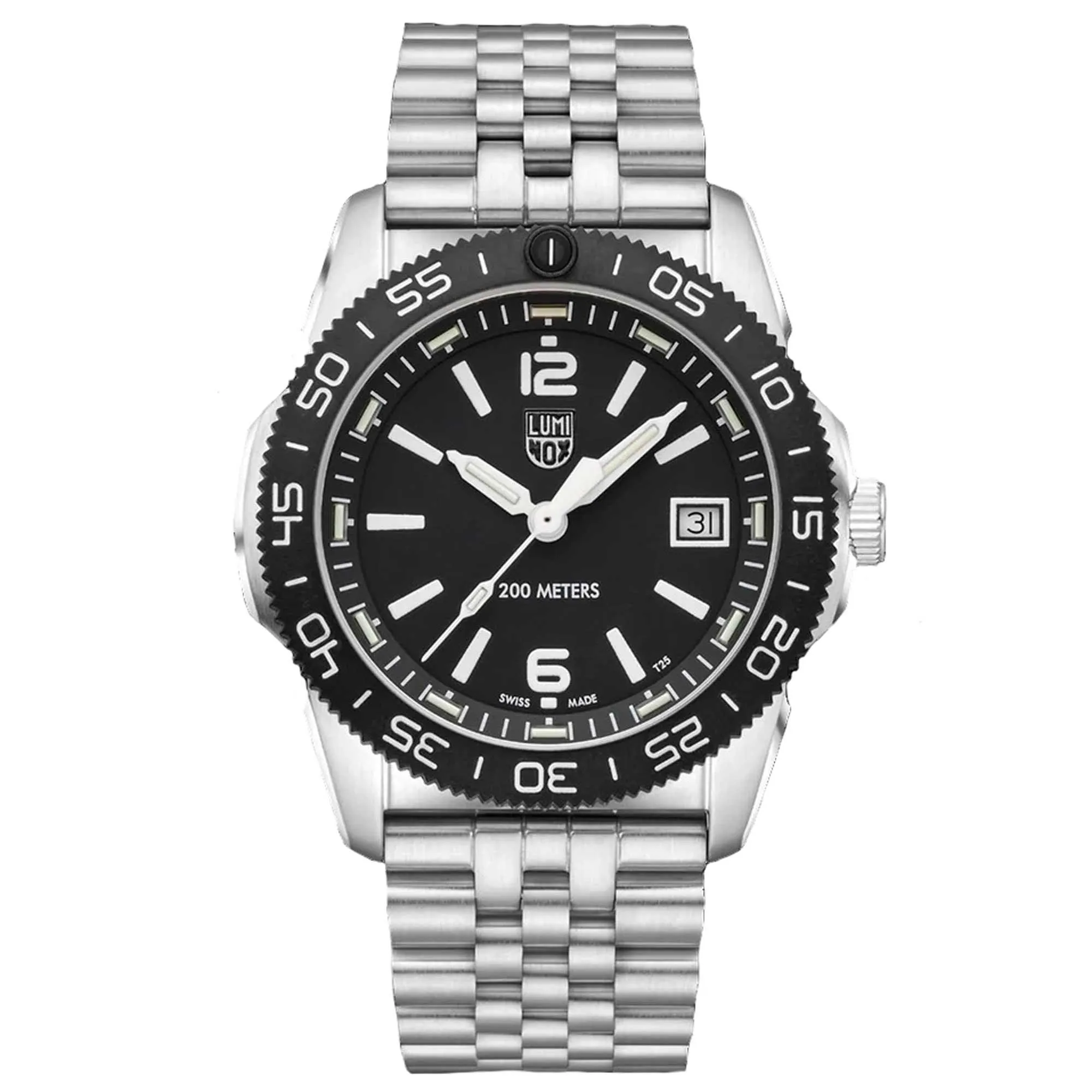 Luminox Men's Quartz Watch - Pacific Diver Ripple Black Dial Silver Bracelet | 3122.M