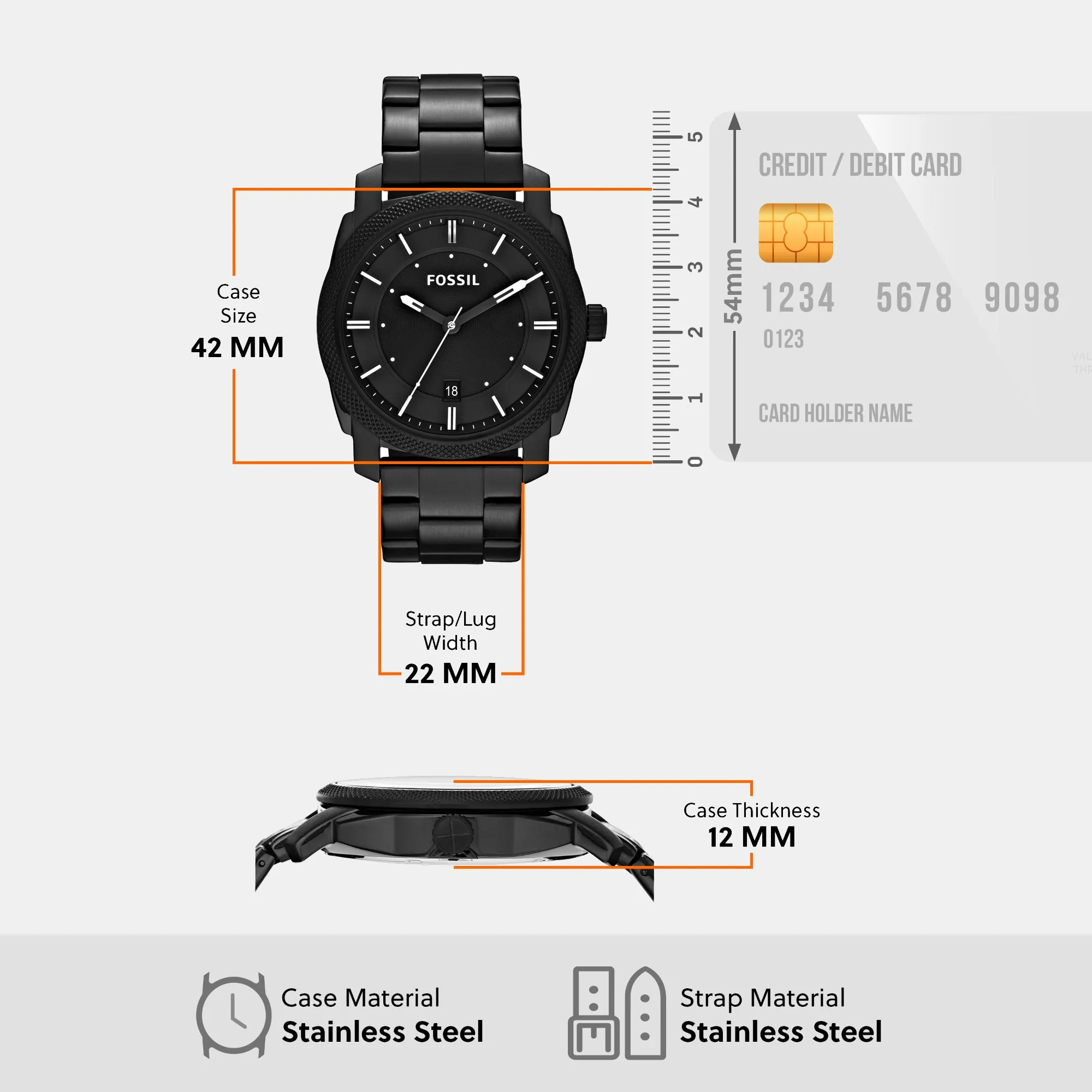 Machine Men Quartz Black Dial Analog Stainless Steel Watch FS4775