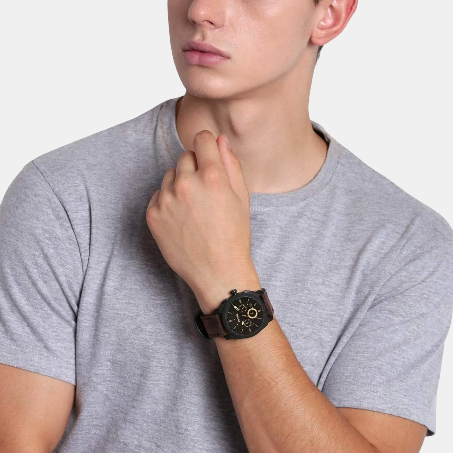 Machine Men Quartz Black Dial Chronograph Leather Watch FS4656