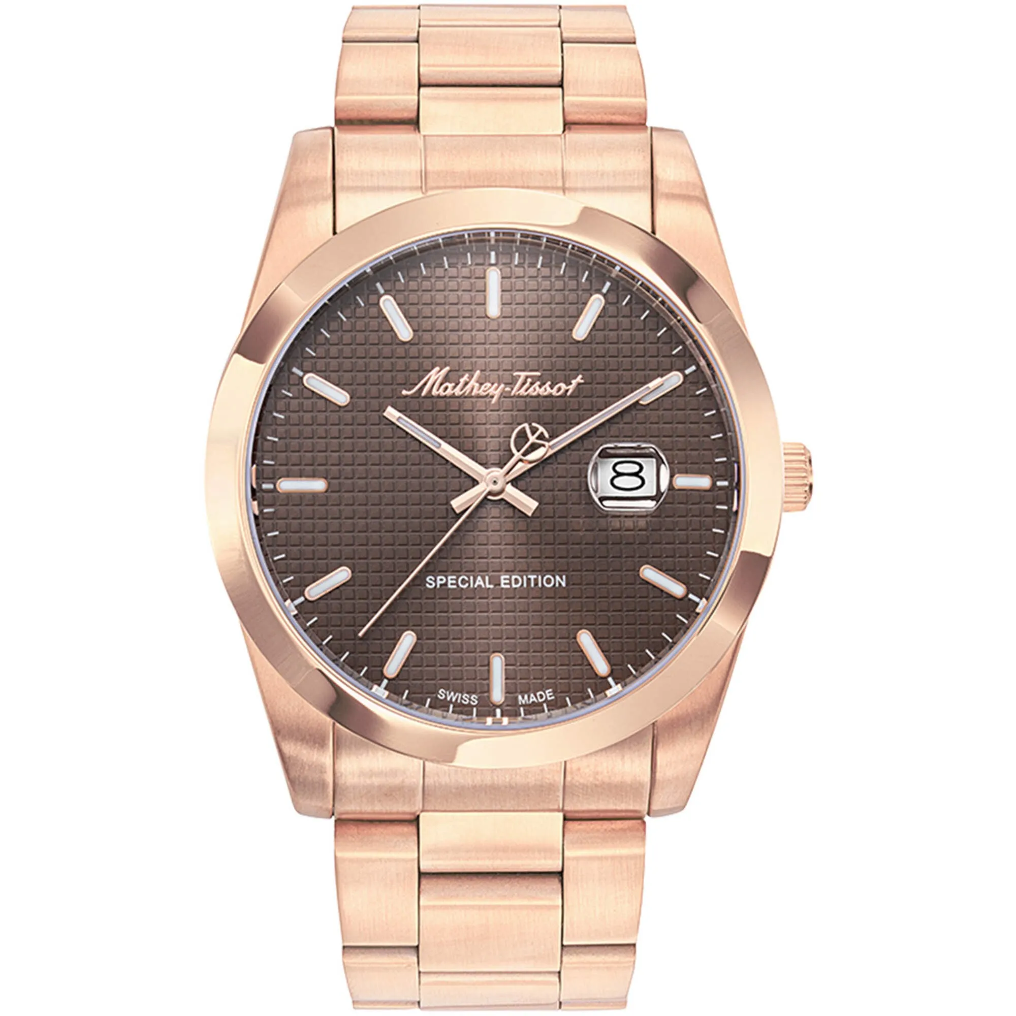Mathey Tissot Men's Watch - Classic Brown Dial Rose Gold Steel Bracelet | H452PRM
