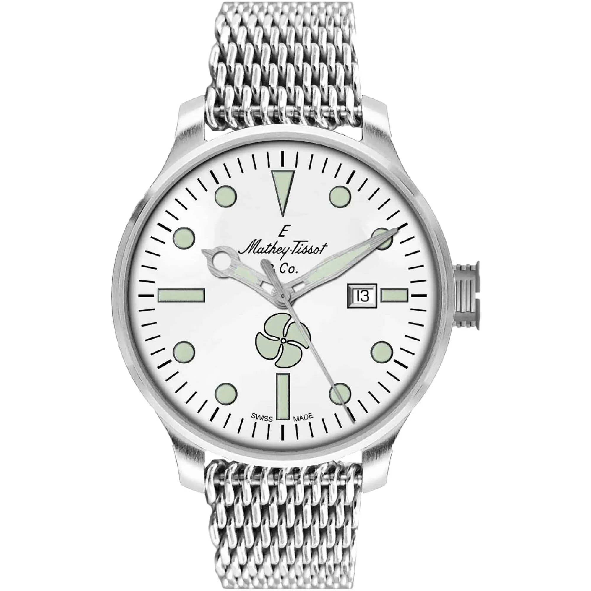 Mathey Tissot Men's Watch - Elica Automatic White Dial Steel Bracelet | U121AI