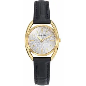 Mathey Tissot Women's Watch - Saphira Silver Dial Black Leather Strap | D933PLYI