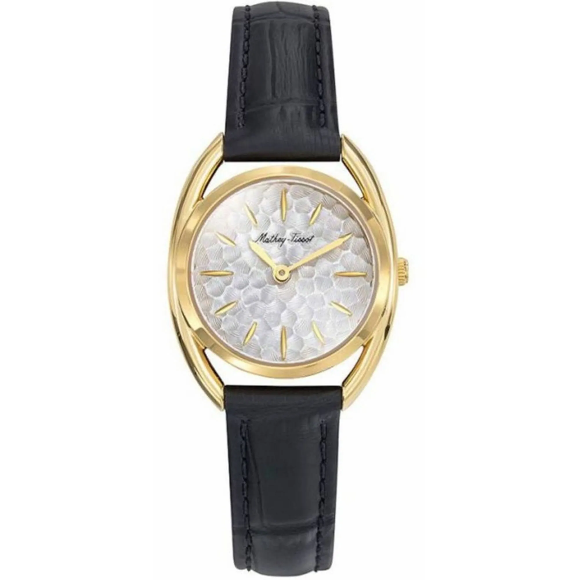 Mathey Tissot Women's Watch - Saphira Silver Dial Black Leather Strap | D933PLYI