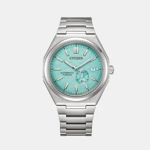 Men Automatic Light Blue Dial Analog Stainless Steel Watch NJ0180-80M