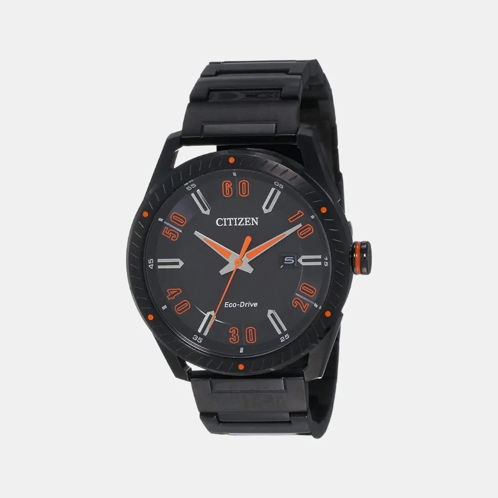 Men's Black Analog Stainless Steel Eco-Drive Watch BM6998-88E
