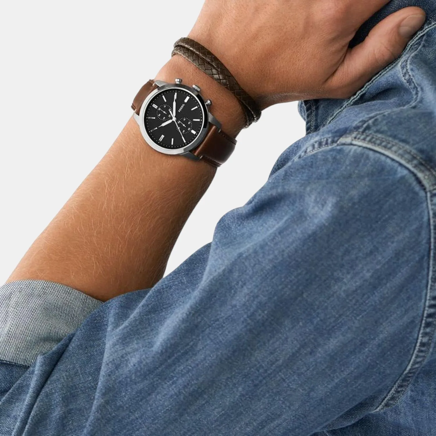 Men's Brown Analog Leather Watch FS5967SET