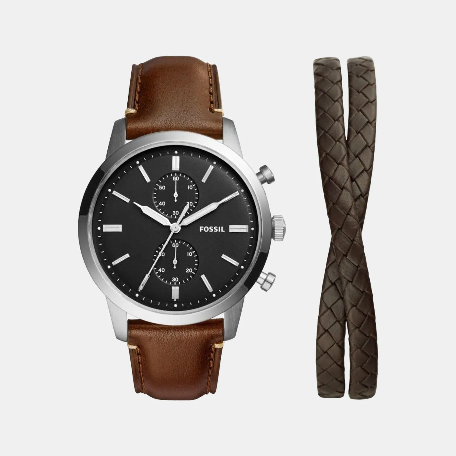 Men's Brown Analog Leather Watch FS5967SET