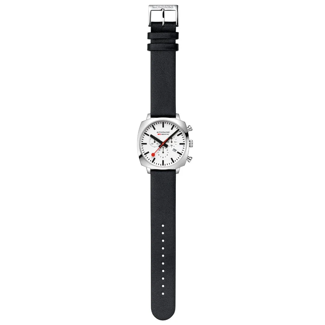 Mondaine Cushion Black Vegan Grape Leather Watch MSL.41410.LBV.SET