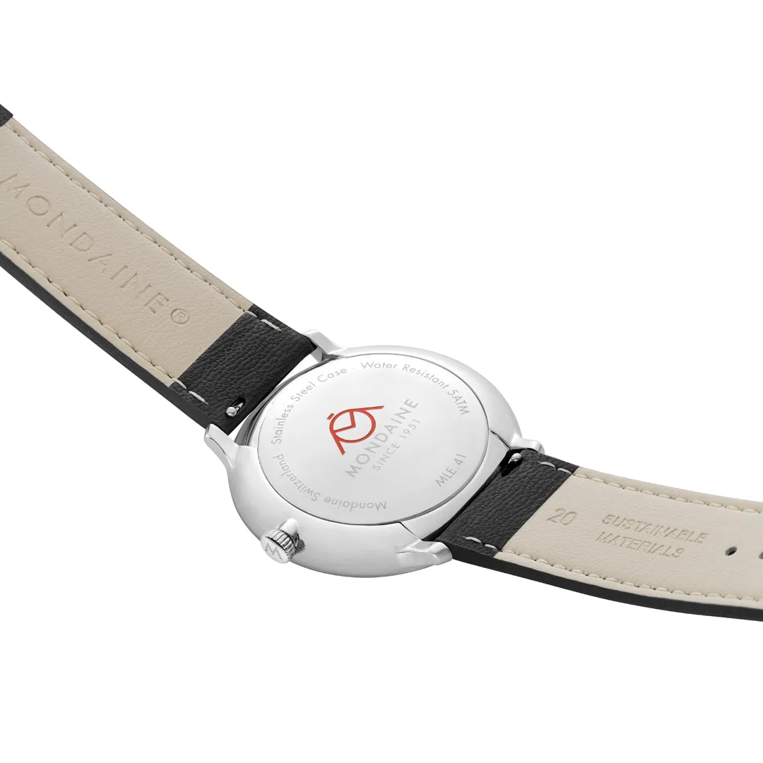 Mondaine Doppio Solar Black Leather Watch MLE.41920.LBV