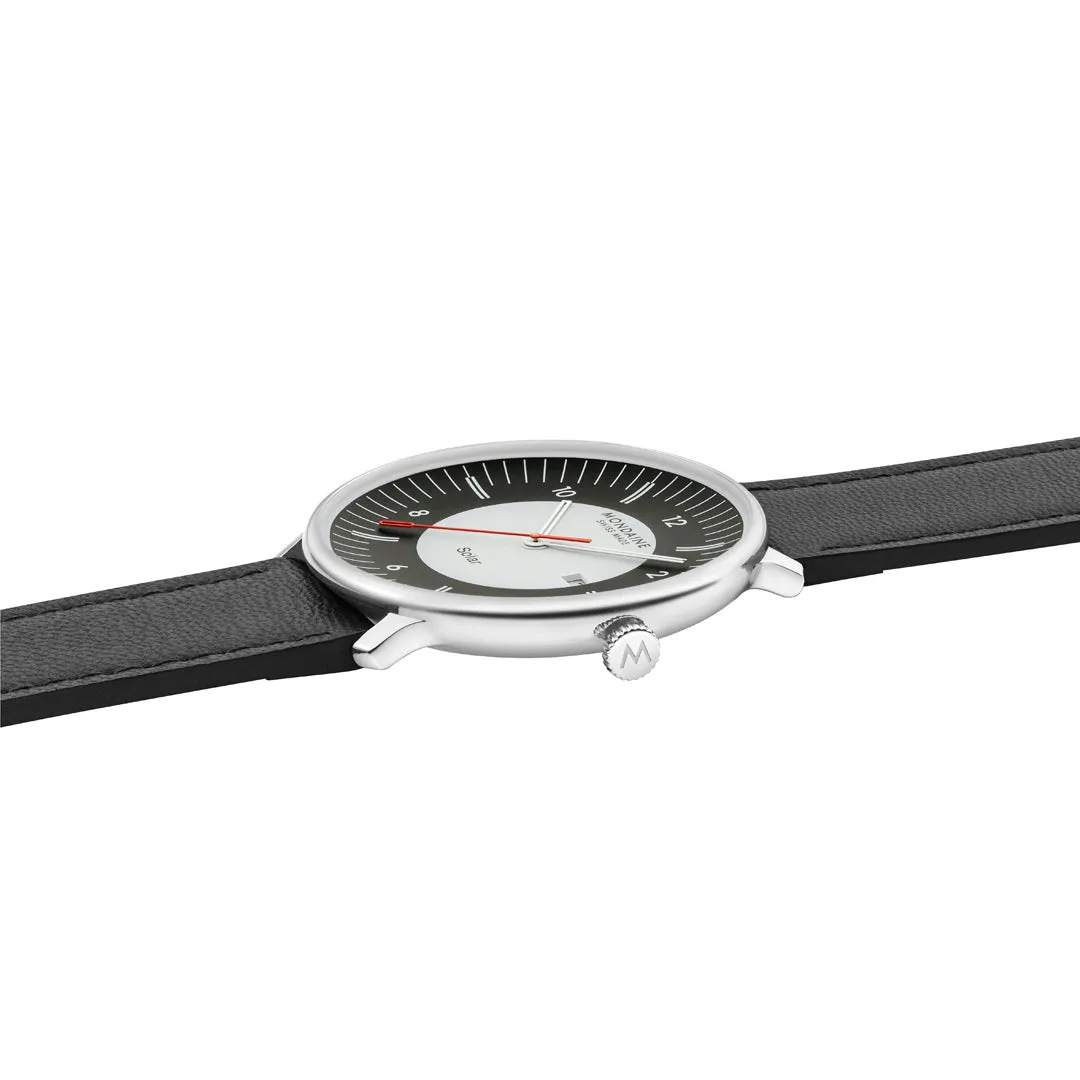 Mondaine Doppio Solar Black Leather Watch MLE.41920.LBV