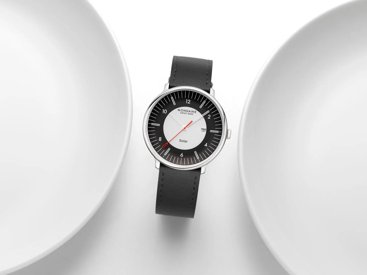 Mondaine Doppio Solar Black Leather Watch MLE.41920.LBV