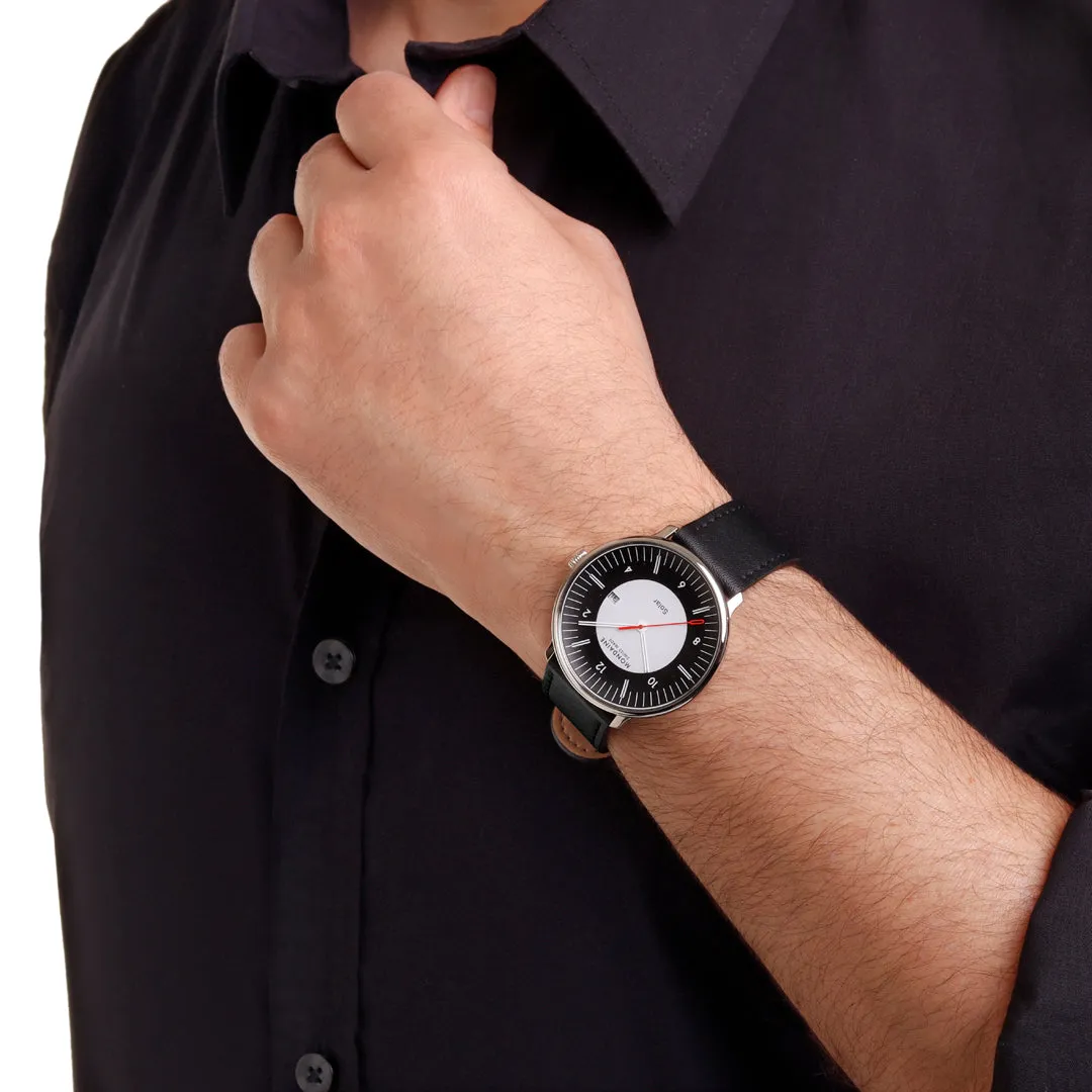 Mondaine Doppio Solar Black Leather Watch MLE.41920.LBV