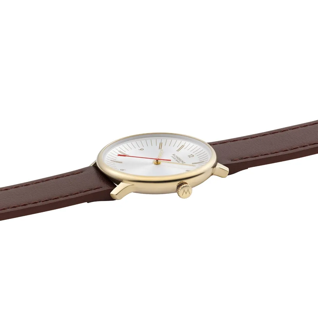 Mondaine Doppio White Dial Brown Vegan Grape Leather Watch MLE.33110.LGV