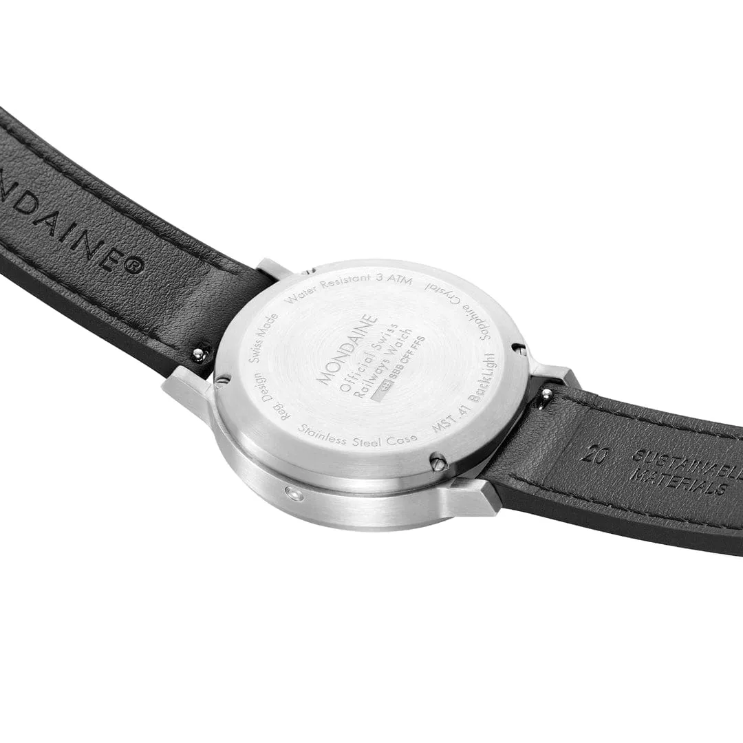 Mondaine SBB Stop2Go BackLight White Grape Leather Watch