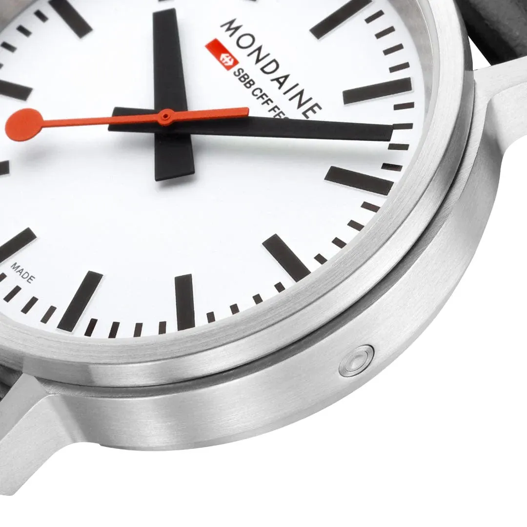 Mondaine SBB Stop2Go BackLight White Grape Leather Watch