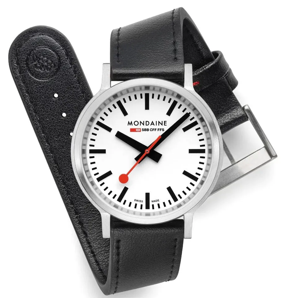 Mondaine SBB Stop2Go BackLight White Grape Leather Watch