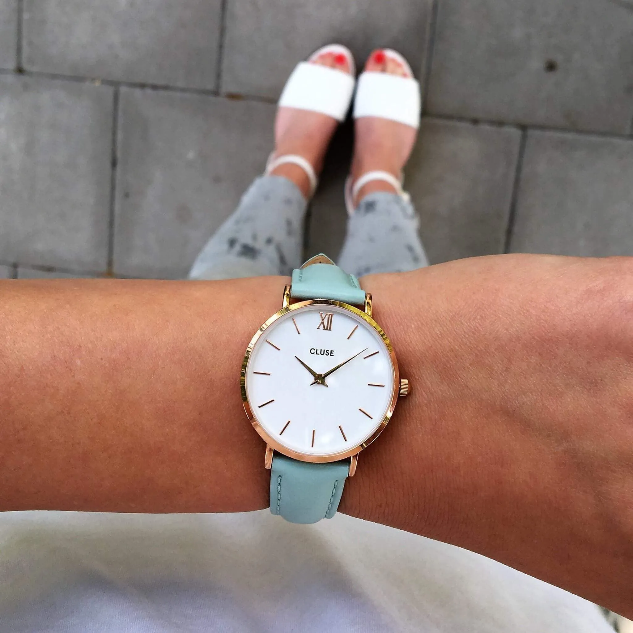 Montre Cluse Minuit Rose Gold White/Pastel Mint CL30017