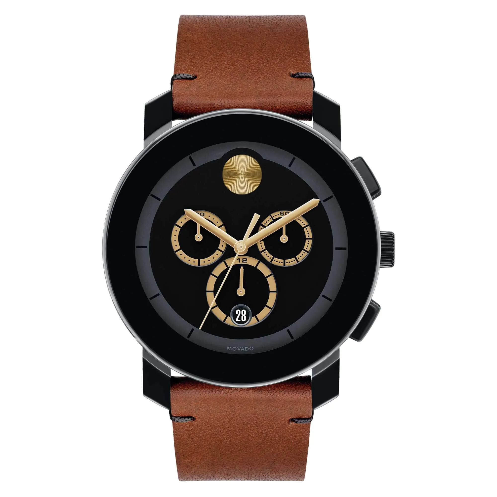 Movado Men's Chronograph Watch - Trend Black Dial Dark Brown Leather Strap | 3600540