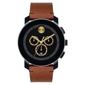 Movado Men's Chronograph Watch - Trend Black Dial Dark Brown Leather Strap | 3600540