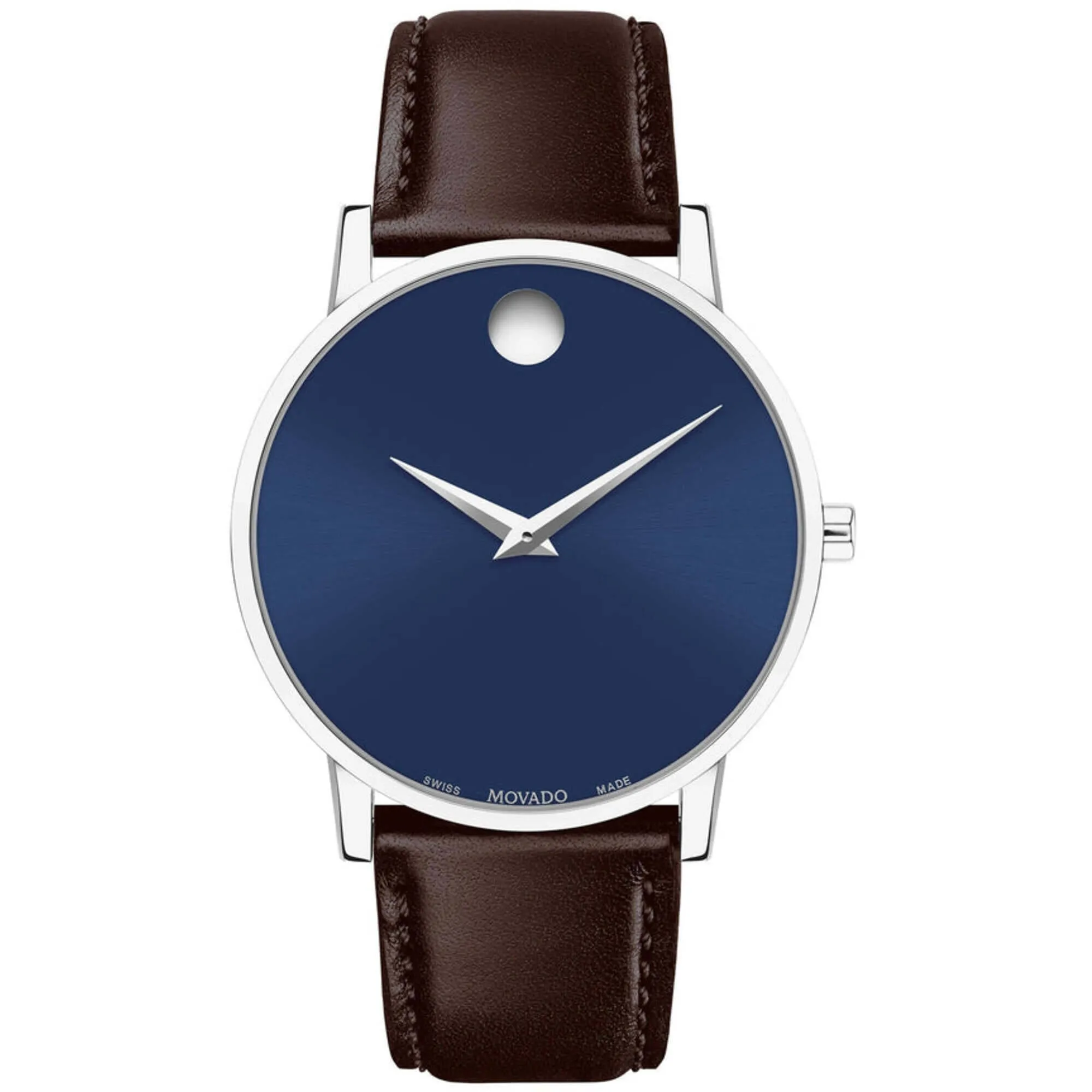 Movado Men's Watch - Classic Quartz Silver Tone Case Brown Leather Strap | 607851