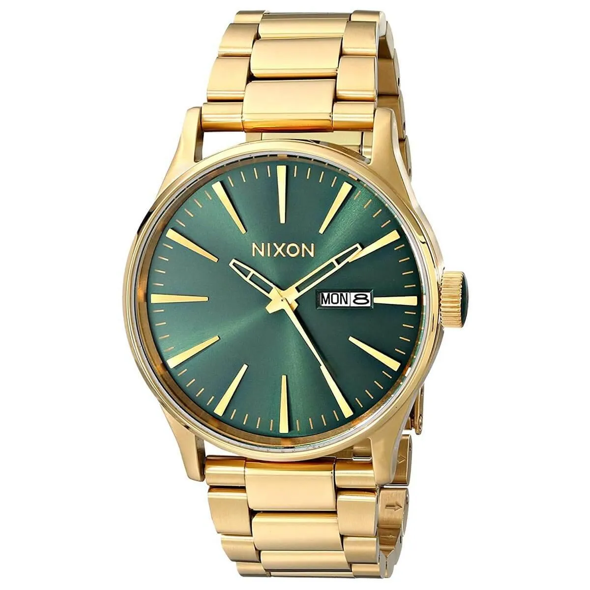 Nixon Men's Quartz Watch - Sentry SS Green Dial Yellow Gold Bracelet | A3561919