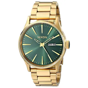 Nixon Men's Quartz Watch - Sentry SS Green Dial Yellow Gold Bracelet | A3561919