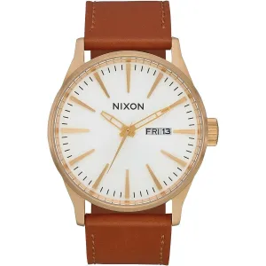 Nixon Men's Quartz Watch - Sentry White Dial Brown Calfskin Leather Strap | A1052621