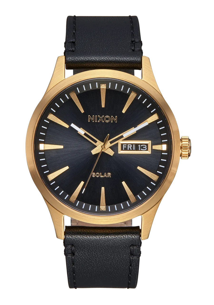 Nixon Sentry Solar Leather Black Dial Mens Watch A1347-510-00