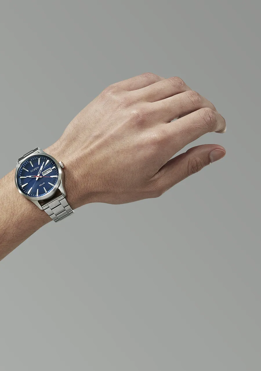 Nixon Sentry Solar Stainless Steel Blue Dial Mens Watch A1346-5091-00