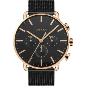 Obaku Men's Watch - Havn Black Dial Plated Stainless Steel Bracelet | V232GCVBMB