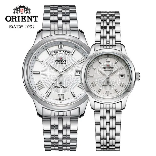 ORIENT Fashion White Couple Watches, A Pair Of Korean Version Of The Trend Of Steel Belt Lovers Watch Men Watch Waterproof Watch