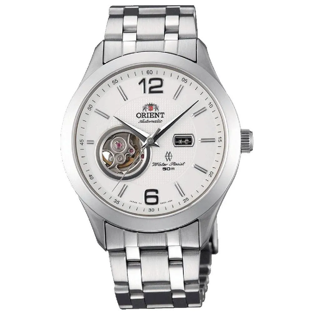 Orient FDB05001W Men's Golden Eye Semi-Skeleton White Dial Steel Bracelet Automatic Watch
