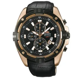 Orient Men's Chronograph Watch - Sporty Black Dial Leather Strap | FTT0Y004B