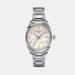PR 100 Women Quartz White Mother Of Pearl Dial Analog Stainless Steel Watch T1502101111600