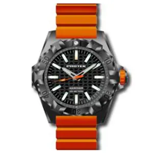 Protek Men's Watch - Aggressor Carbon Composite Case Black Dial Orange Strap | 4004O