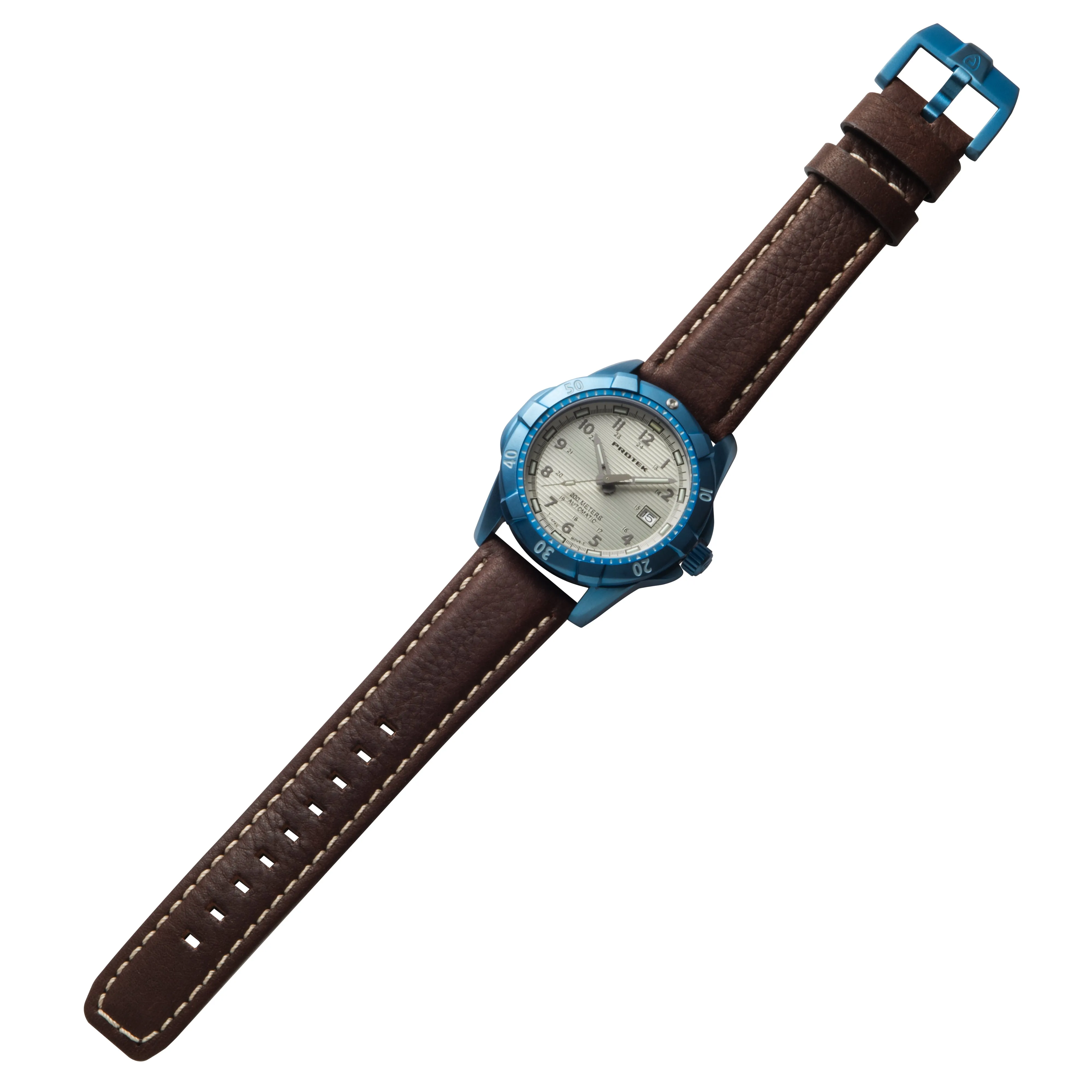 ProTek Men's Watch - Dive Automatic Cream Dial Blue Case Brown Leather Strap | 2213