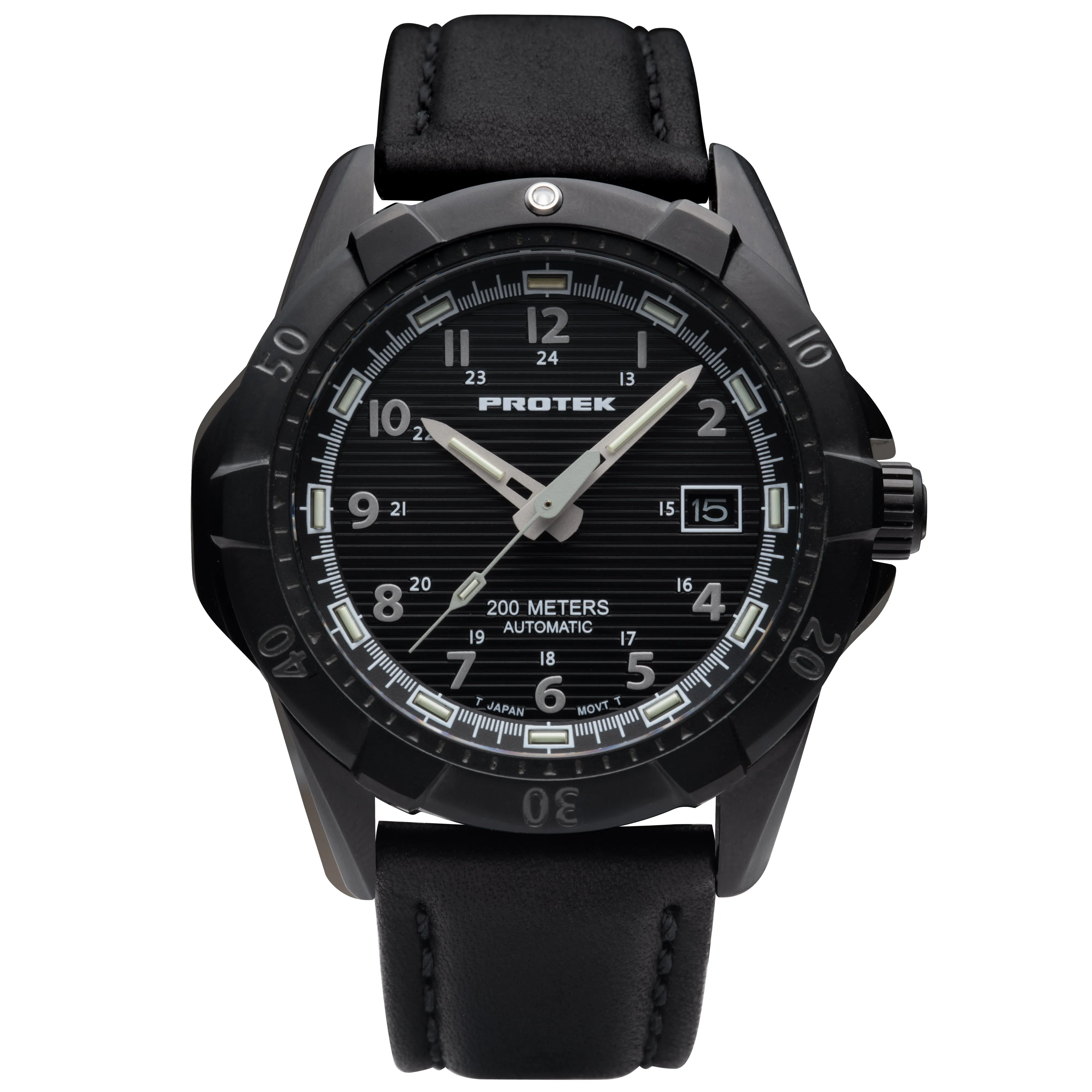 ProTek Men's Watch - Dive Rotating Bezel Automatic Black Dial Leather Strap | 2202