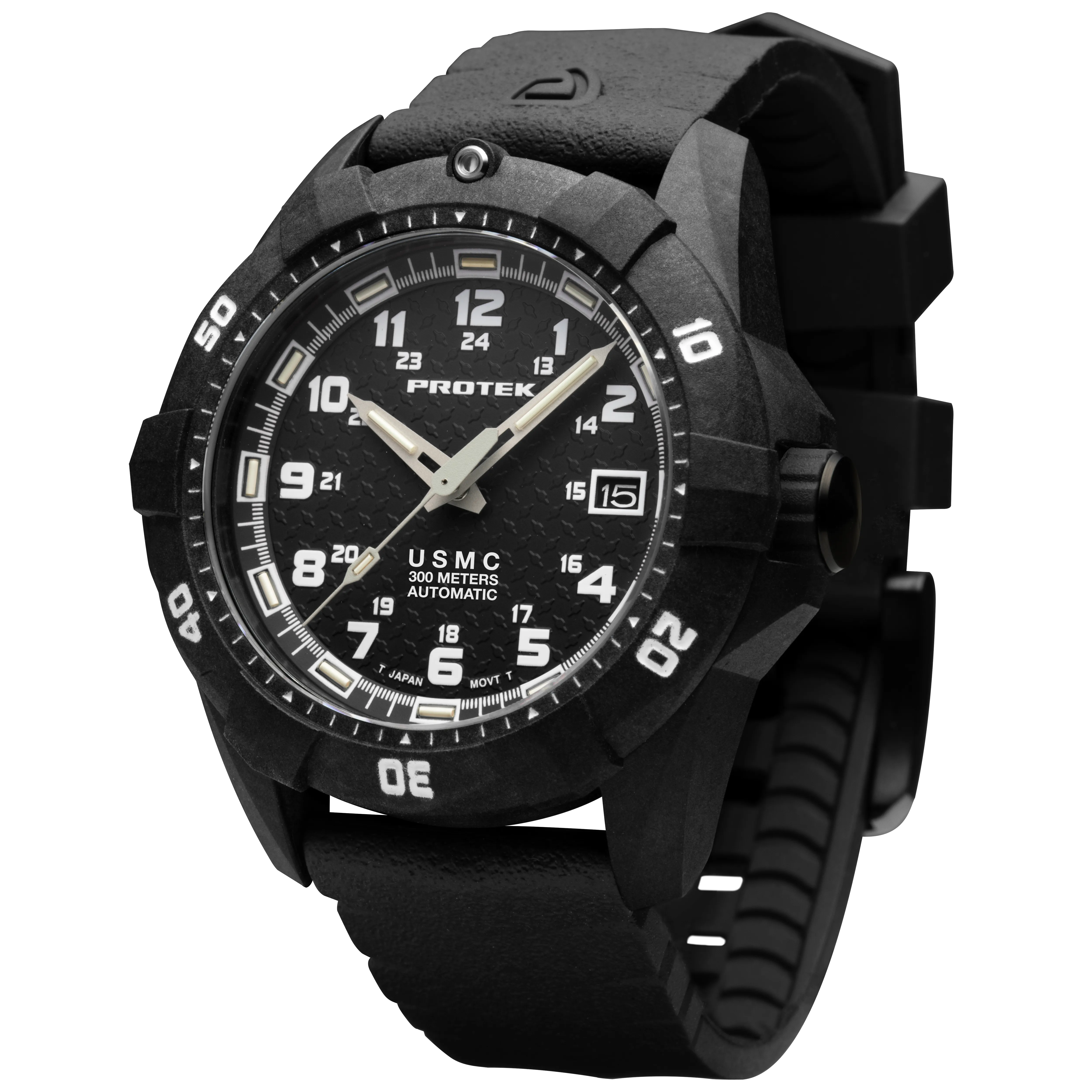 ProTek Men's Watch - USMC Series Automatic Black Dial Genuine Rubber Strap | 1211