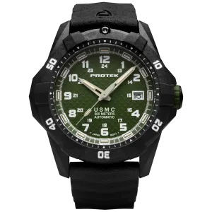 ProTek Men's Watch - USMC Series Automatic Green Dial Genuine Rubber Strap | 1215