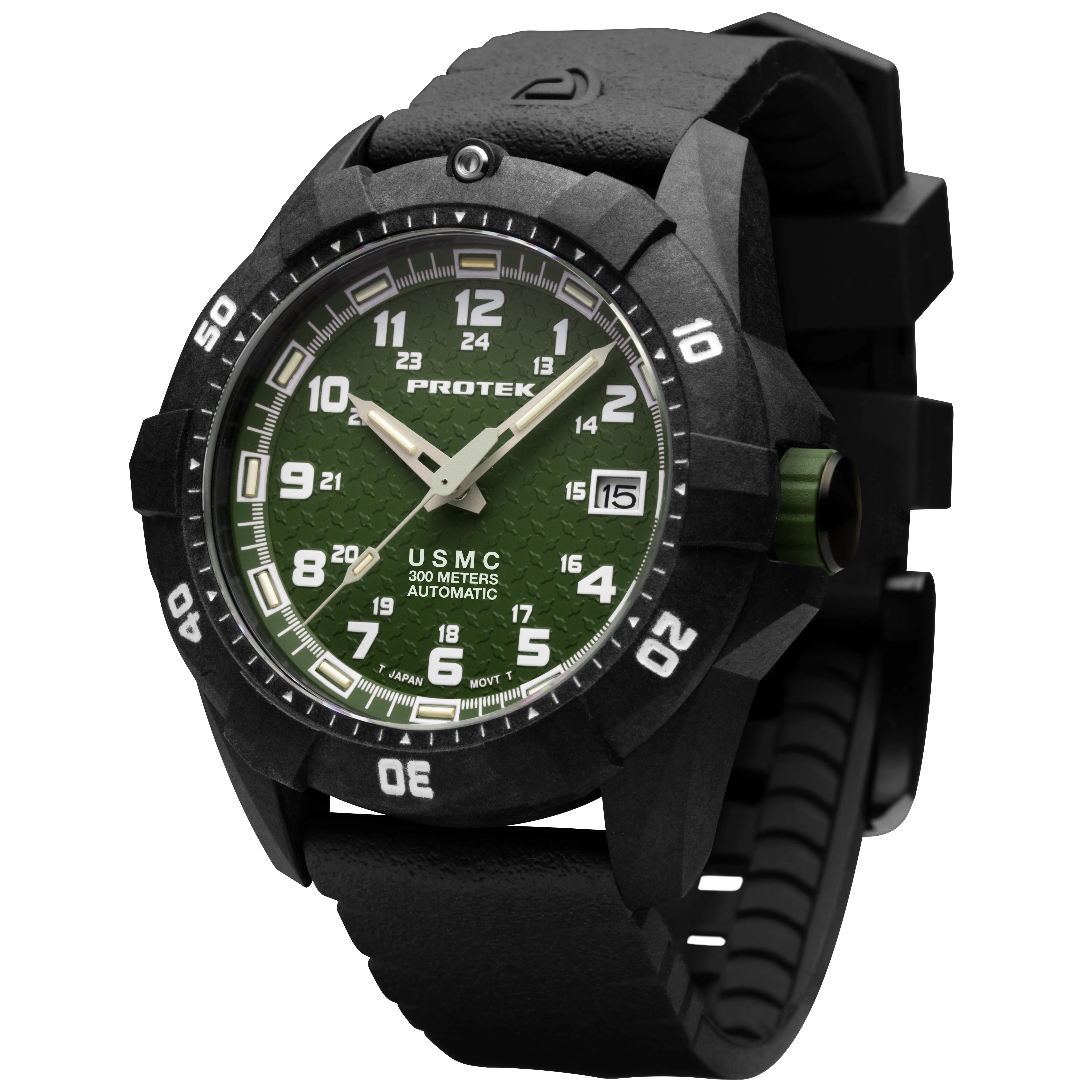 ProTek Men's Watch - USMC Series Automatic Green Dial Genuine Rubber Strap | 1215