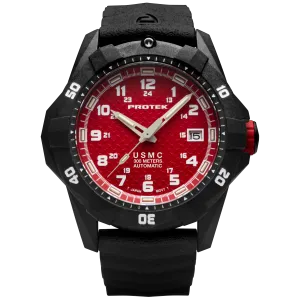 ProTek Men's Watch - USMC Series Automatic Red Dial Genuine Rubber Strap Dive | 1212