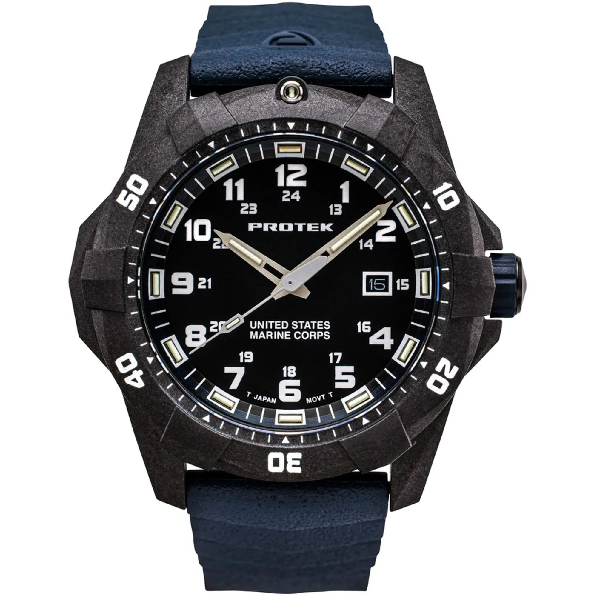 ProTek Men's Watch - USMC Series Quartz Blue Genuine Rubber Strap Date Dive | 1013B