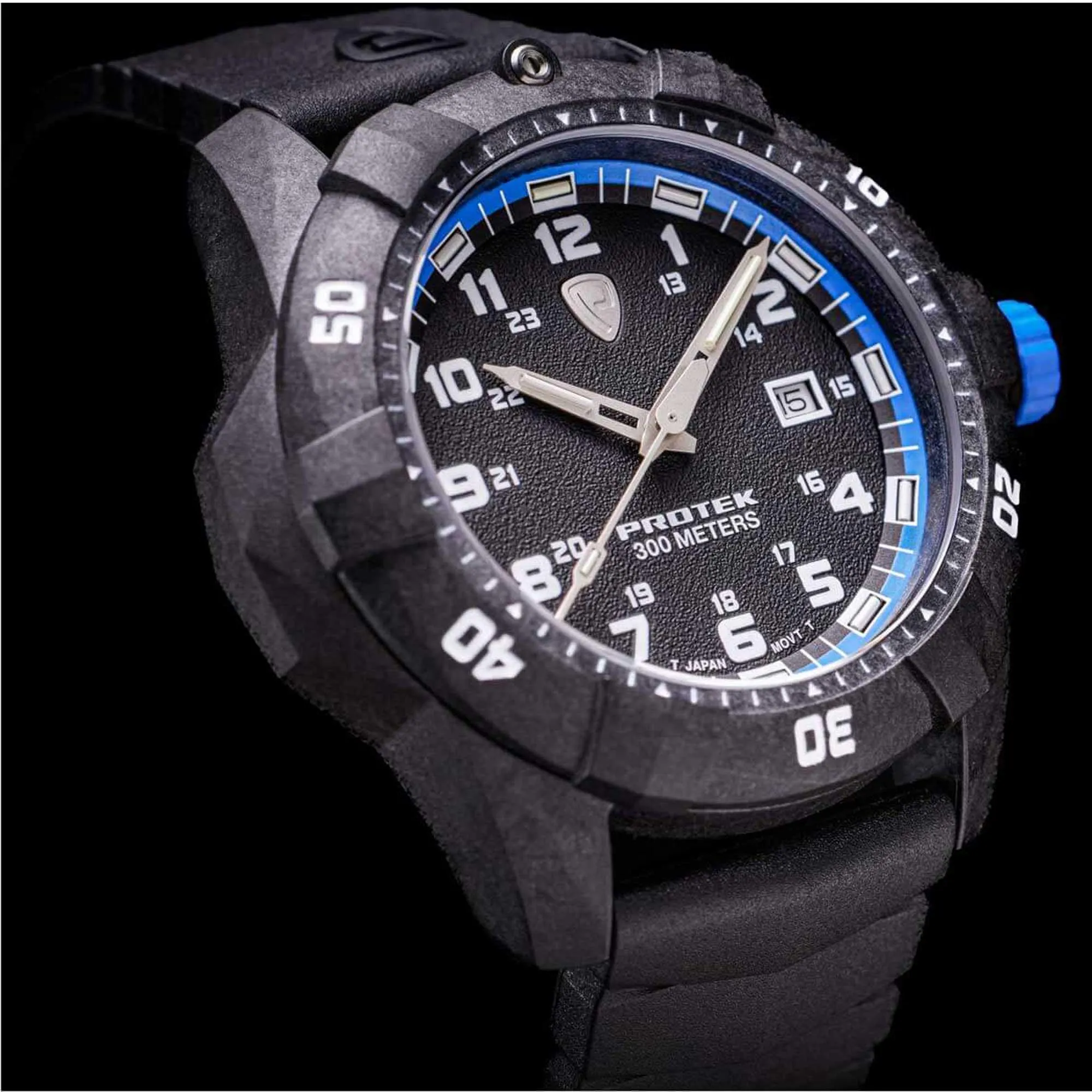 Protek Unisex Quartz Watch - Dive Series Blue and Black Dial Rubber Strap | 1003