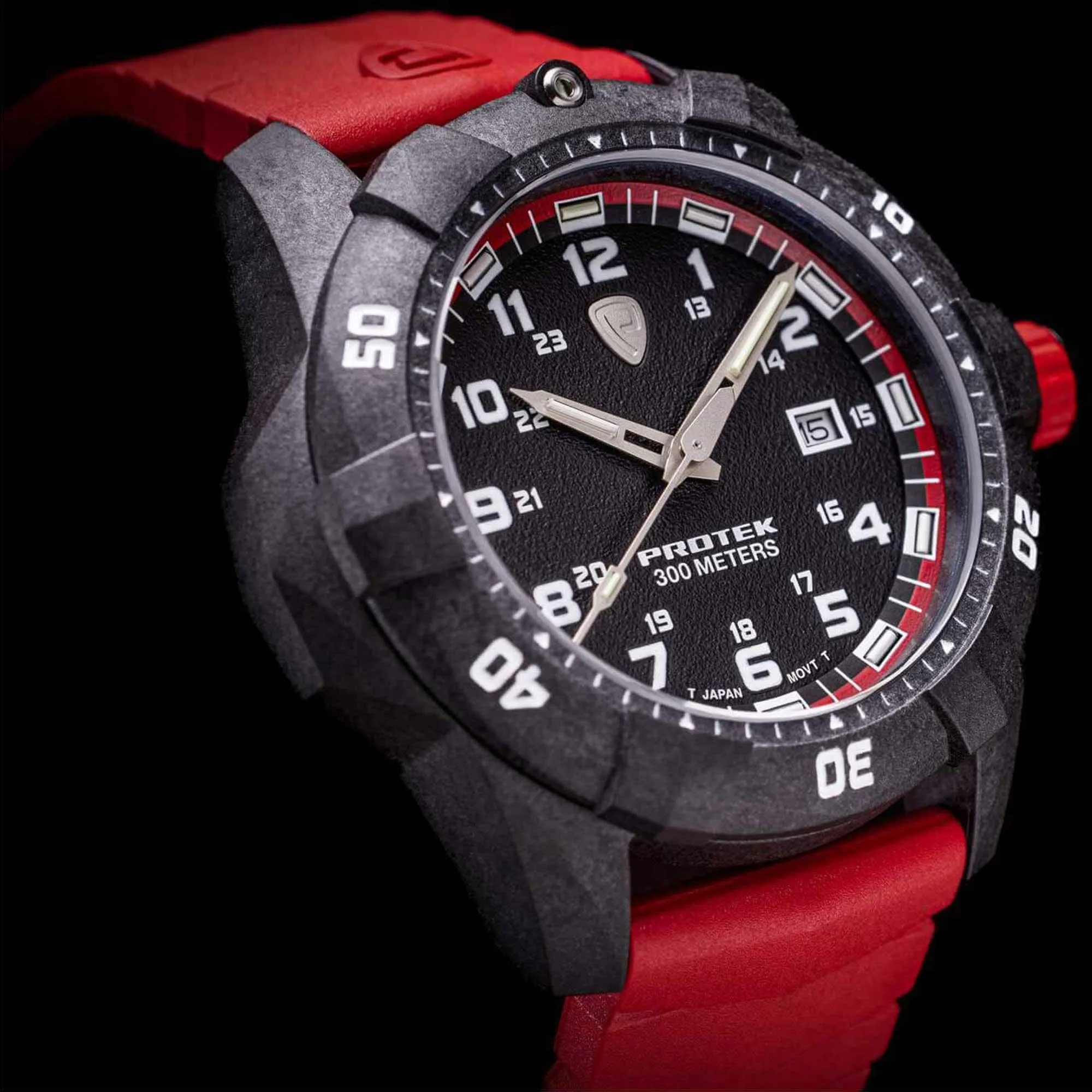 Protek Unisex Quartz Watch - Dive Series Rotating Bezel Red Rubber Strap | 1002R