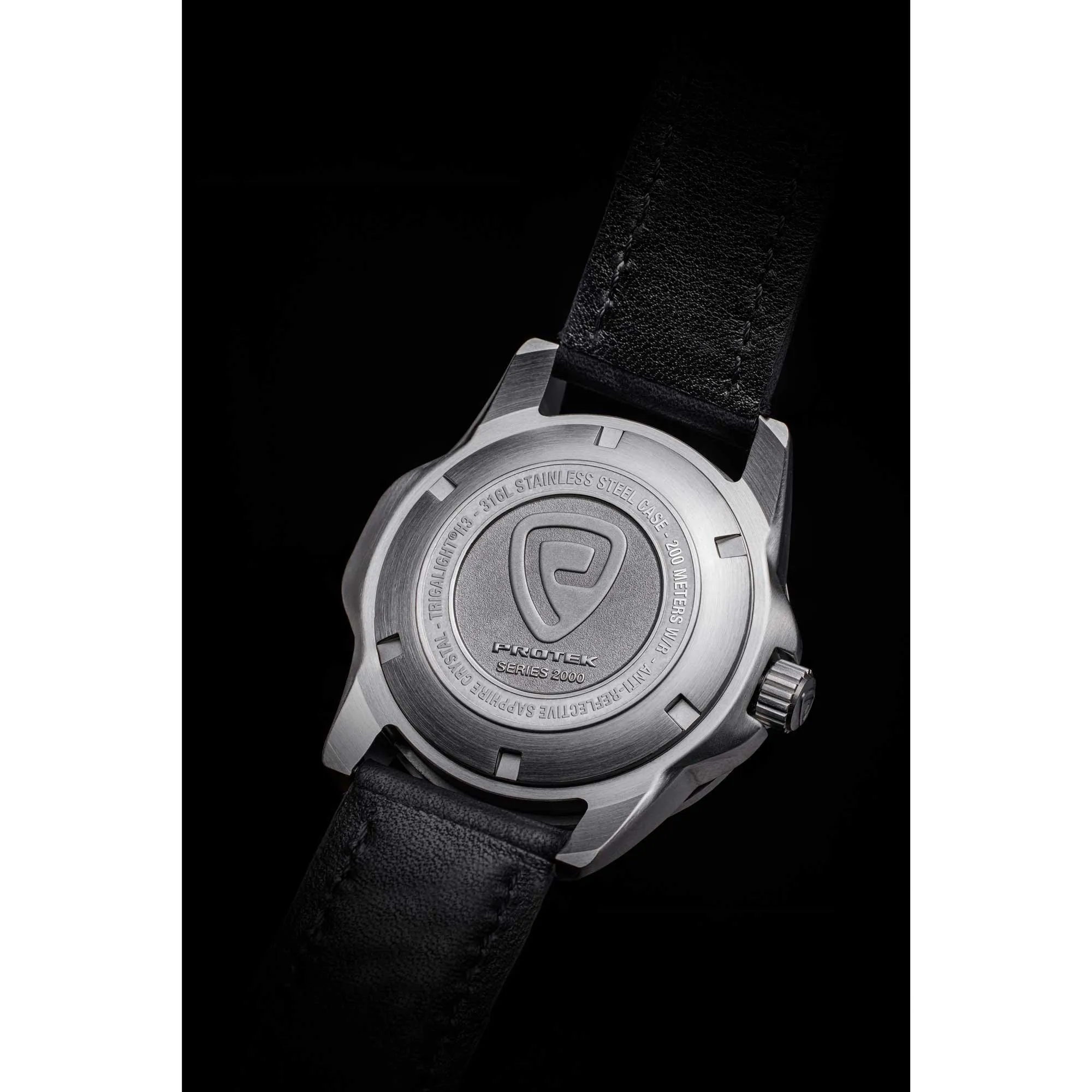 Protek Unisex Watch - Dive Series Rotating Bezel Genuine Black Leather Strap | 2002