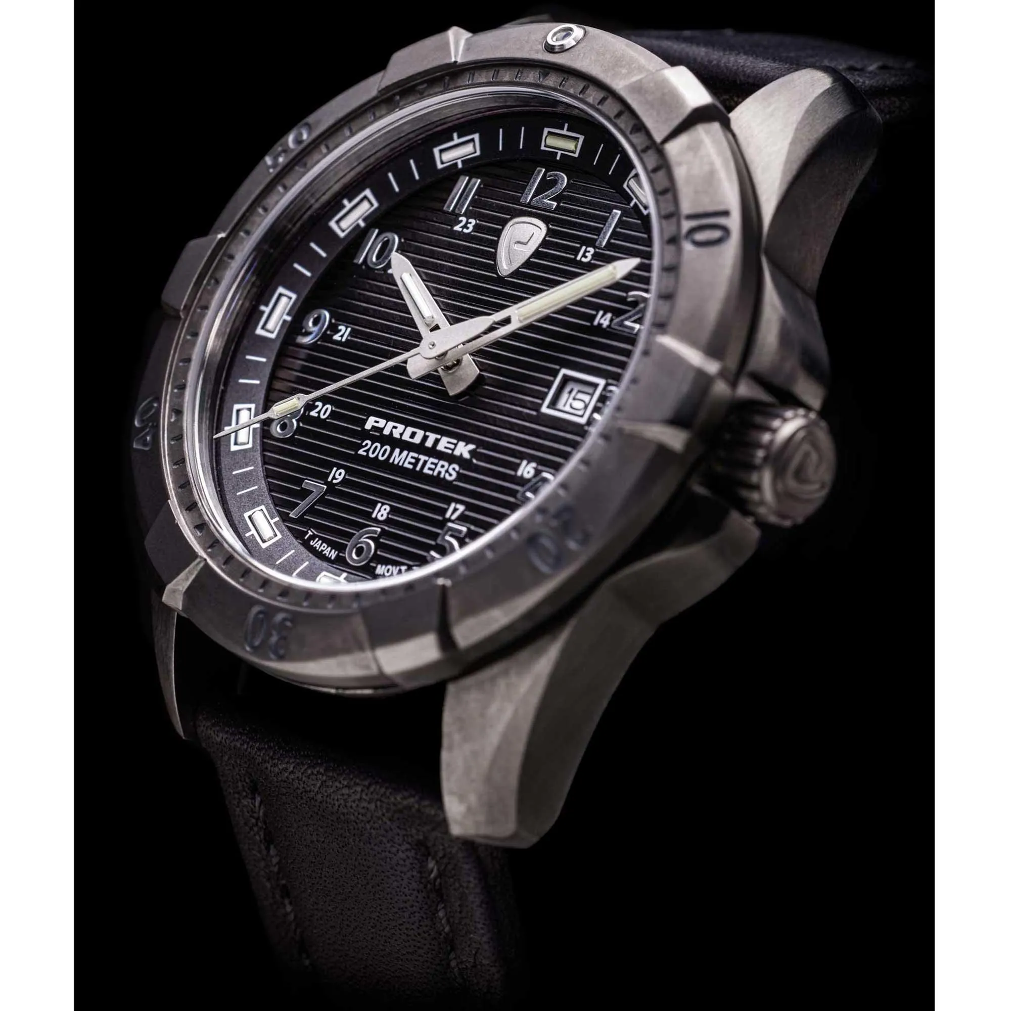 Protek Unisex Watch - Dive Series Rotating Bezel Genuine Black Leather Strap | 2002