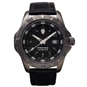 Protek Unisex Watch - Dive Series Rotating Bezel Genuine Black Leather Strap | 2002